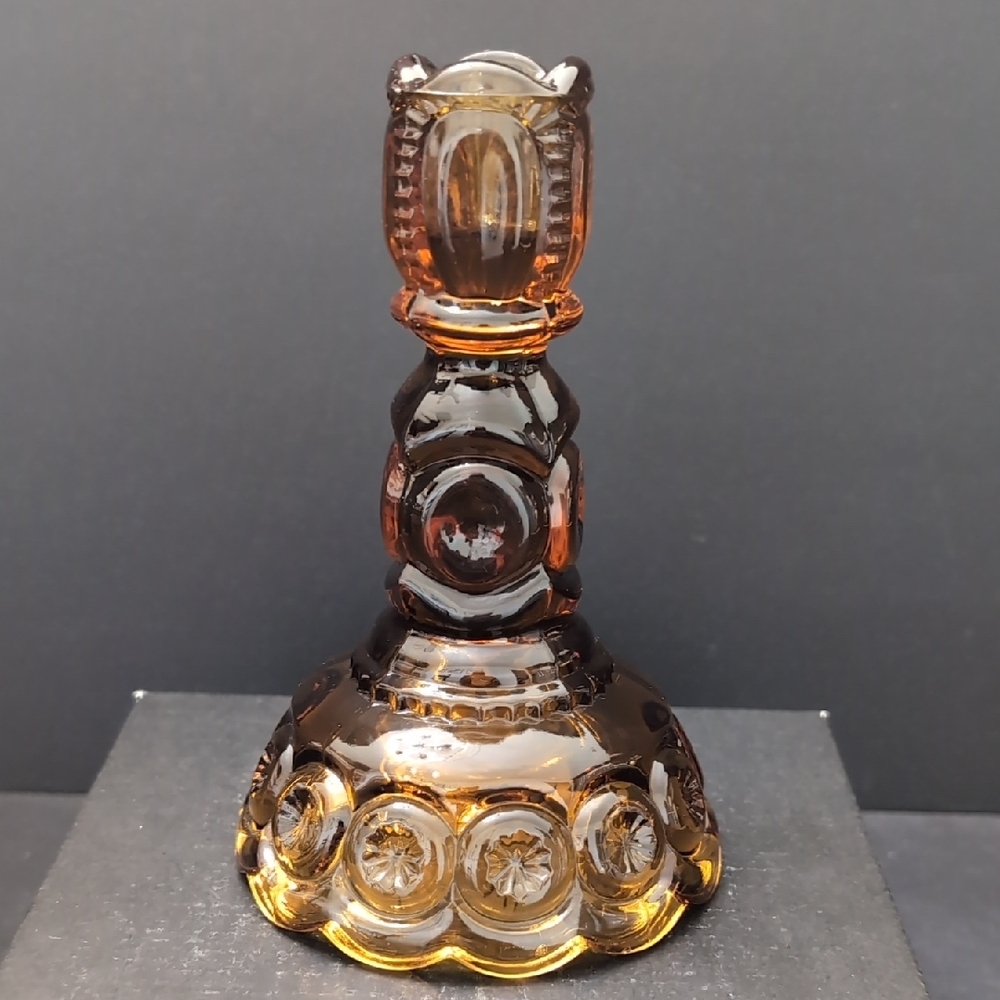 Vintage,L.E.Smith Moon And Stars Amber Glass Candle Holder.